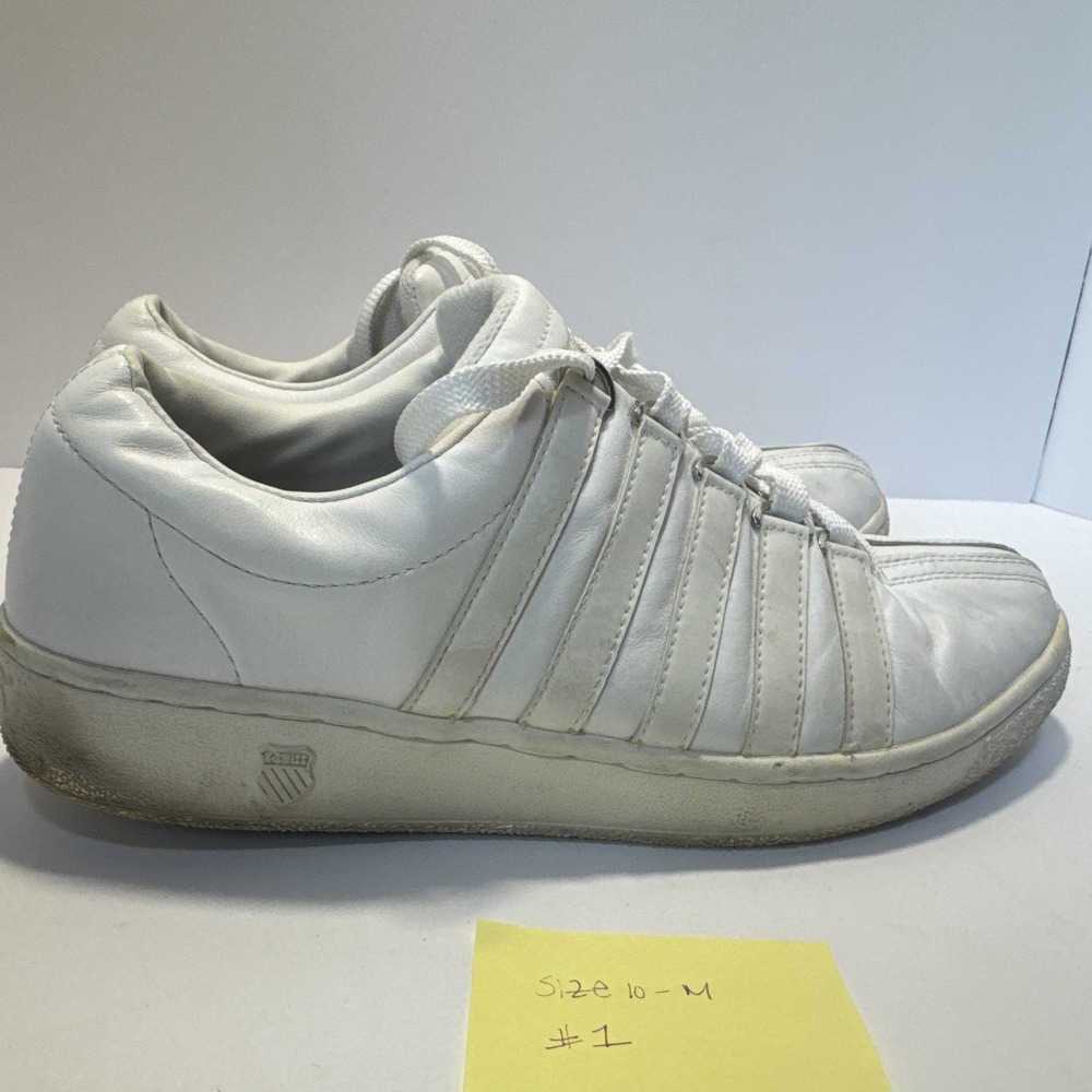 K-Swiss Classic White Leather Sneakers Men's 10 EU 43 Casual Court Shoes